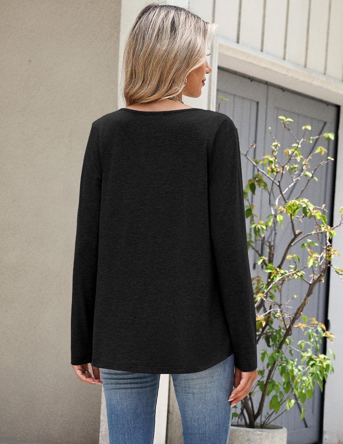 imageZeagoo Long Sleeve Shirts for Women Spring V Neck Tops Casual Dressy Blouse Boho Tunic Business Work Clothes School OutfitBlack