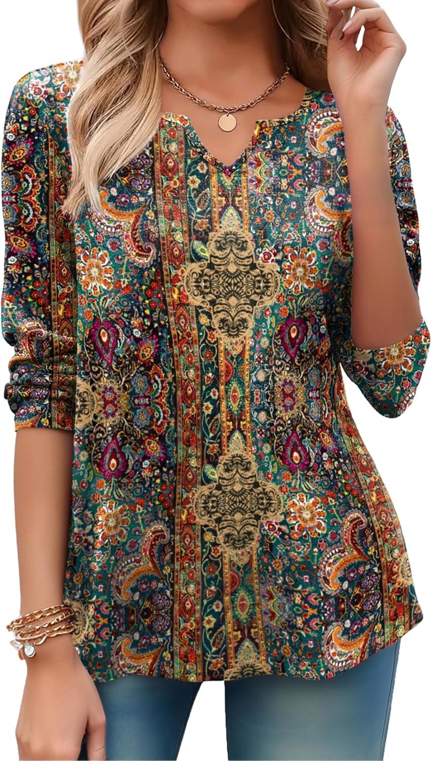 imageZeagoo Long Sleeve Shirts for Women Spring V Neck Tops Casual Dressy Blouse Boho Tunic Business Work Clothes School OutfitMz721 Boho