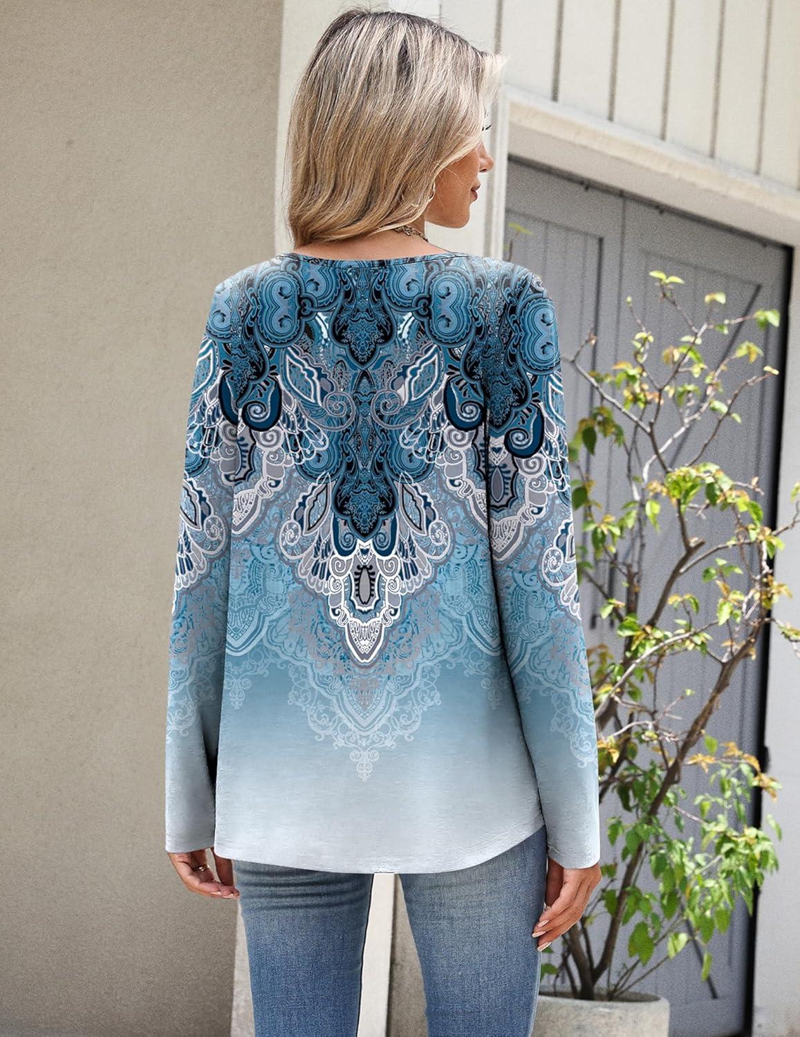 imageZeagoo Long Sleeve Shirts for Women Spring V Neck Tops Casual Dressy Blouse Boho Tunic Business Work Clothes School OutfitMz837 Boho