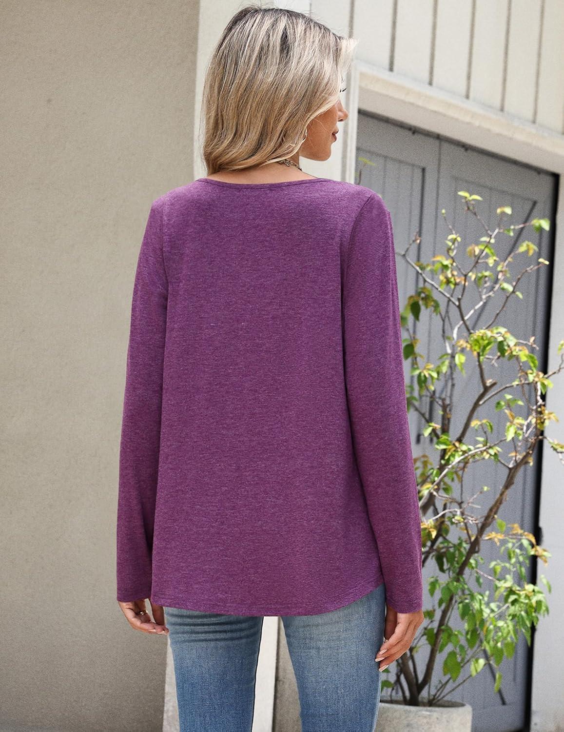 imageZeagoo Long Sleeve Shirts for Women Spring V Neck Tops Casual Dressy Blouse Boho Tunic Business Work Clothes School OutfitPurple