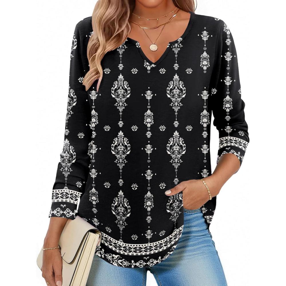 imageZeagoo Long Sleeve Shirts for Women Spring V Neck Tops Casual Dressy Blouse Boho Tunic Business Work Clothes School OutfitMz922 Black