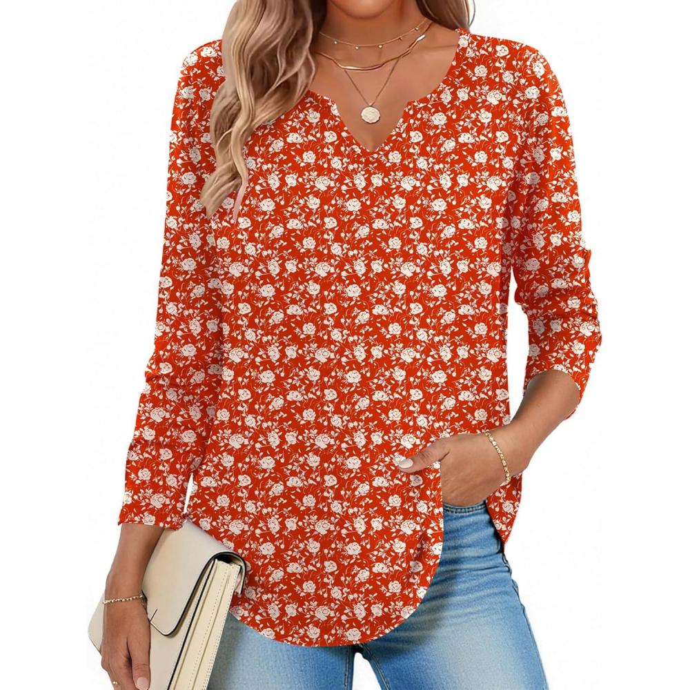 imageZeagoo Long Sleeve Shirts for Women Spring V Neck Tops Casual Dressy Blouse Boho Tunic Business Work Clothes School OutfitRed Floral
