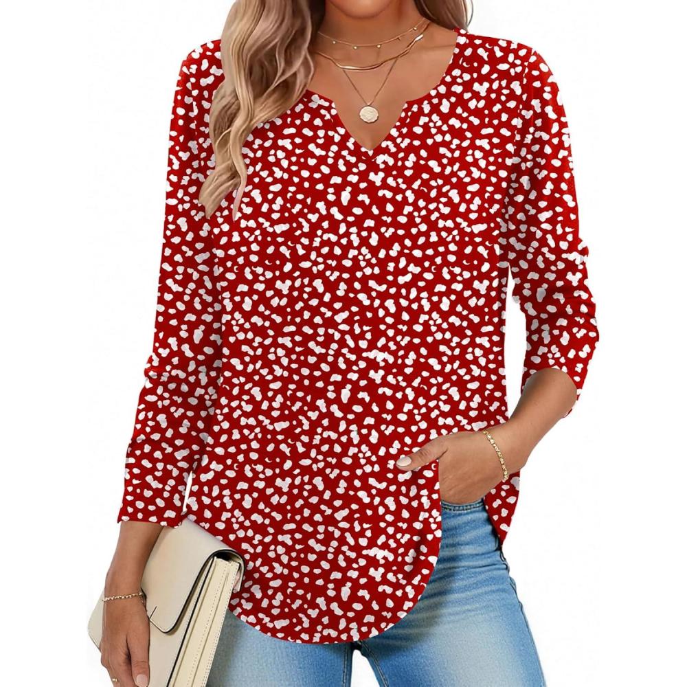 imageZeagoo Long Sleeve Shirts for Women Spring V Neck Tops Casual Dressy Blouse Boho Tunic Business Work Clothes School OutfitRed Jh590 Polka Dot