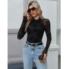 Zeagoo Long Sleeve Shirts for Women Floral Mesh Sheer Top Mock Neck Double Lined Fitted Going Out Blouses(Ws13)