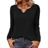 Zeagoo Long Sleeve Shirts for Women Spring V Neck Tops Casual Dressy Blouse Boho Tunic Business Work Clothes School Outfit(Black)