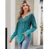 Zeagoo Long Sleeve Shirts for Women Spring V Neck Tops Casual Dressy Blouse Boho Tunic Business Work Clothes School Outfit(Blue Green Boho)