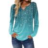 Zeagoo Long Sleeve Shirts for Women Spring V Neck Tops Casual Dressy Blouse Boho Tunic Business Work Clothes School Outfit(Blue Green Boho)