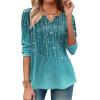 Zeagoo Long Sleeve Shirts for Women Spring V Neck Tops Casual Dressy Blouse Boho Tunic Business Work Clothes School Outfit(Blue Green Boho)