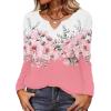 Zeagoo Long Sleeve Shirts for Women Spring V Neck Tops Casual Dressy Blouse Boho Tunic Business Work Clothes School Outfit(Floral Pink)