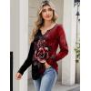 Zeagoo Long Sleeve Shirts for Women Spring V Neck Tops Casual Dressy Blouse Boho Tunic Business Work Clothes School Outfit(Floral Red Black)