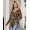 Zeagoo Long Sleeve Shirts for Women Spring V Neck Tops Casual Dressy Blouse Boho Tunic Business Work Clothes School Outfit(Leopard Brown)