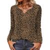 Zeagoo Long Sleeve Shirts for Women Spring V Neck Tops Casual Dressy Blouse Boho Tunic Business Work Clothes School Outfit(Leopard Brown)