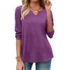 Zeagoo Long Sleeve Shirts for Women Spring V Neck Tops Casual Dressy Blouse Boho Tunic Business Work Clothes School Outfit(Purple)