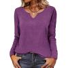 Zeagoo Long Sleeve Shirts for Women Spring V Neck Tops Casual Dressy Blouse Boho Tunic Business Work Clothes School Outfit(Purple)