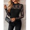Zeagoo Long Sleeve Shirts for Women’s Lace Tops Mesh Sheer Crew Neck Shirts Sexy Spring Going Out Blouse(Black)