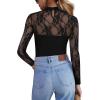 Zeagoo Long Sleeve Shirts for Women’s Lace Tops Mesh Sheer Crew Neck Shirts Sexy Spring Going Out Blouse(Black)