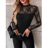 Zeagoo Long Sleeve Shirts for Women’s Lace Tops Mesh Sheer Crew Neck Shirts Sexy Spring Going Out Blouse(Black)