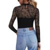Zeagoo Long Sleeve Shirts for Women’s Lace Tops Mesh Sheer Crew Neck Shirts Sexy Spring Going Out Blouse(Black Flowers-pat4)