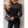Zeagoo Long Sleeve Shirts for Women’s Lace Tops Mesh Sheer Crew Neck Shirts Sexy Spring Going Out Blouse(Black Flowers-pat4)