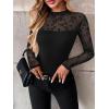 Zeagoo Long Sleeve Shirts for Women’s Lace Tops Mesh Sheer Crew Neck Shirts Sexy Spring Going Out Blouse(Black Flowers-pat4)