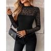 Zeagoo Long Sleeve Shirts for Women’s Lace Tops Mesh Sheer Crew Neck Shirts Sexy Spring Going Out Blouse(Black Leopard-pat3)