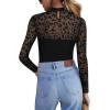 Zeagoo Long Sleeve Shirts for Women’s Lace Tops Mesh Sheer Crew Neck Shirts Sexy Spring Going Out Blouse(Black Leopard-pat3)