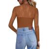 Zeagoo Long Sleeve Shirts for Women’s Lace Tops Mesh Sheer Crew Neck Shirts Sexy Spring Going Out Blouse(Brown)