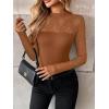 Zeagoo Long Sleeve Shirts for Women’s Lace Tops Mesh Sheer Crew Neck Shirts Sexy Spring Going Out Blouse(Brown)