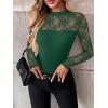 Zeagoo Long Sleeve Shirts for Women’s Lace Tops Mesh Sheer Crew Neck Shirts Sexy Spring Going Out Blouse(Green)