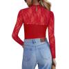 Zeagoo Long Sleeve Shirts for Women’s Lace Tops Mesh Sheer Crew Neck Shirts Sexy Spring Going Out Blouse(Red)