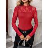 Zeagoo Long Sleeve Shirts for Women’s Lace Tops Mesh Sheer Crew Neck Shirts Sexy Spring Going Out Blouse(Red)