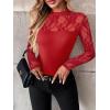 Zeagoo Long Sleeve Shirts for Women’s Lace Tops Mesh Sheer Crew Neck Shirts Sexy Spring Going Out Blouse(Red)