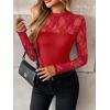 Zeagoo Long Sleeve Shirts for Women’s Lace Tops Mesh Sheer Crew Neck Shirts Sexy Spring Going Out Blouse(Red)