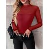 Zeagoo Long Sleeve Shirts for Women’s Lace Tops Mesh Sheer Crew Neck Shirts Sexy Spring Going Out Blouse(Red-pat2)