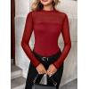 Zeagoo Long Sleeve Shirts for Women’s Lace Tops Mesh Sheer Crew Neck Shirts Sexy Spring Going Out Blouse(Red-pat2)