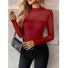 Zeagoo Long Sleeve Shirts for Women’s Lace Tops Mesh Sheer Crew Neck Shirts Sexy Spring Going Out Blouse(Red-pat2)