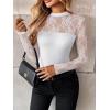 Zeagoo Long Sleeve Shirts for Women’s Lace Tops Mesh Sheer Crew Neck Shirts Sexy Spring Going Out Blouse(White)