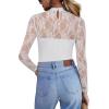 Zeagoo Long Sleeve Shirts for Women’s Lace Tops Mesh Sheer Crew Neck Shirts Sexy Spring Going Out Blouse(White)