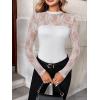 Zeagoo Long Sleeve Shirts for Women’s Lace Tops Mesh Sheer Crew Neck Shirts Sexy Spring Going Out Blouse(White)
