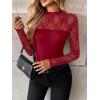 Zeagoo Long Sleeve Shirts for Women’s Lace Tops Mesh Sheer Crew Neck Shirts Sexy Spring Going Out Blouse(Wine Red)