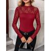 Zeagoo Long Sleeve Shirts for Women’s Lace Tops Mesh Sheer Crew Neck Shirts Sexy Spring Going Out Blouse(Wine Red)