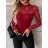 Zeagoo Long Sleeve Shirts for Women’s Lace Tops Mesh Sheer Crew Neck Shirts Sexy Spring Going Out Blouse(Wine Red)