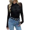 Zeagoo Long Sleeve Shirts for Women Floral Mesh Sheer Top Mock Neck Double Lined Fitted Going Out Blouses(Ws13)
