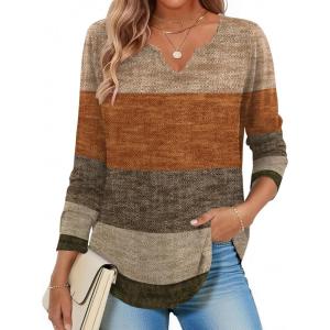 Zeagoo Long Sleeve Shirts for Women Spring V Neck Tops Casual Dressy Blouse Boho Tunic Business Work Clothes School Outfit(Caramel)