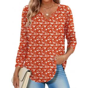 Zeagoo Long Sleeve Shirts for Women Spring V Neck Tops Casual Dressy Blouse Boho Tunic Business Work Clothes School Outfit(Red Floral)