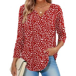 Zeagoo Long Sleeve Shirts for Women Spring V Neck Tops Casual Dressy Blouse Boho Tunic Business Work Clothes School Outfit(Red Jh590 Polka Dot)