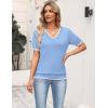 Zeagoo Women’s Short Sleeve Sweater 2026 Spring Summer V Neck Lightweight Tops Dressy Blouses Business Casual Outfits(Light Blue)