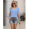 Zeagoo Women’s Short Sleeve Sweater 2026 Spring Summer V Neck Lightweight Tops Dressy Blouses Business Casual Outfits(Light Blue)