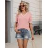 Zeagoo Women’s Short Sleeve Sweater 2026 Spring Summer V Neck Lightweight Tops Dressy Blouses Business Casual Outfits(Pink)