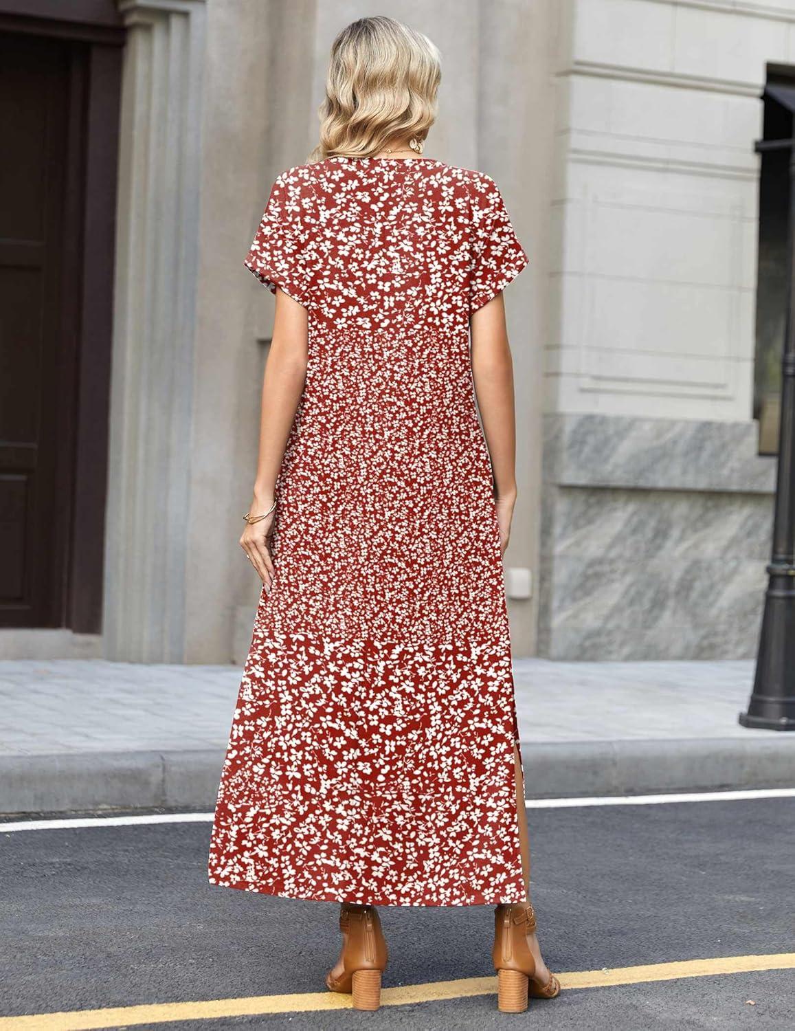 imageZeagoo Summer Dresses for Women 2026 Maxi Dresses Vacation Sundress Short Sleeve Casual Sundresses Split Dress with PocketsFloralxh518